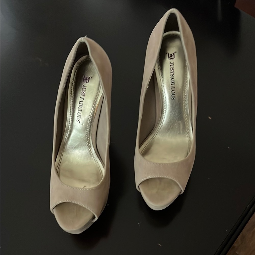 JustFab Women's Peep Toe Heels - Beige